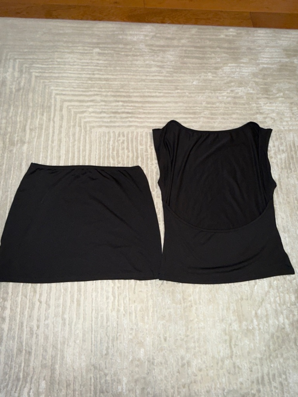 Black Women's Stretchy Open Back Top & Matching Mini Skirt